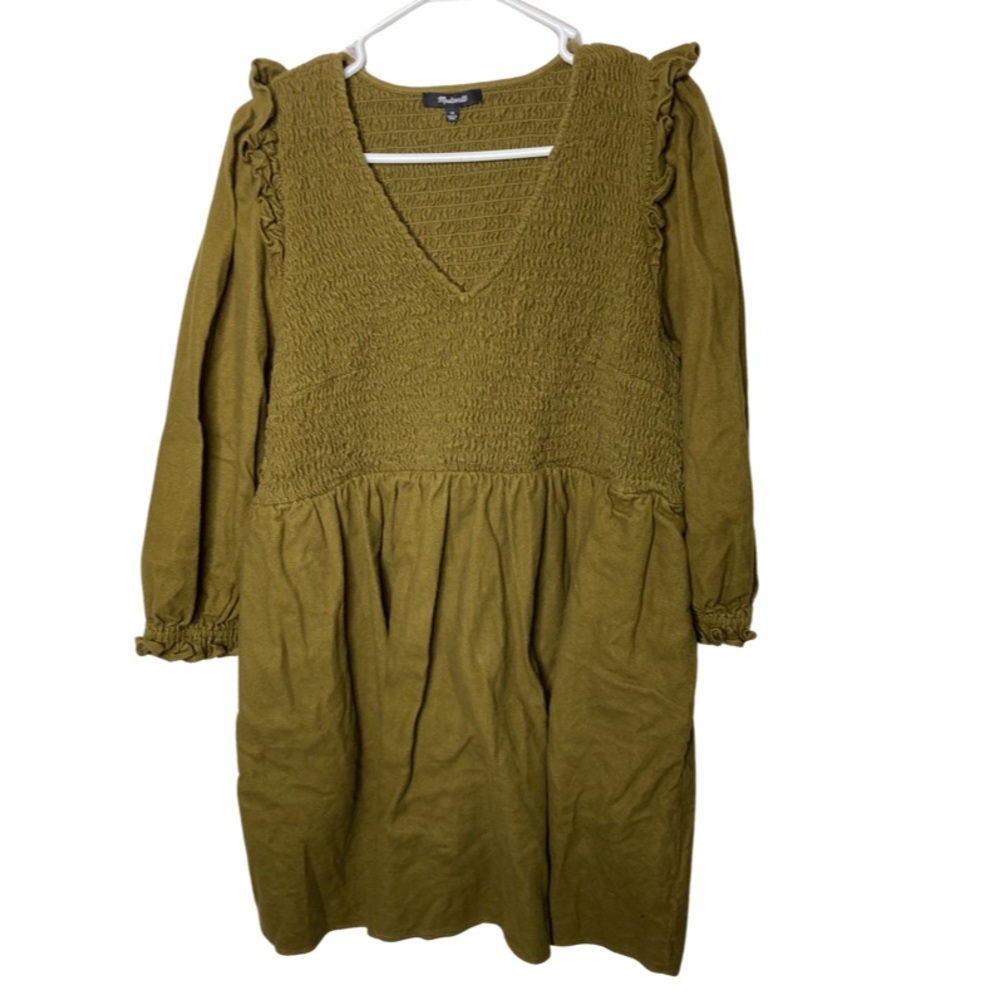 Madewell Flannel Lucie V-Neck Smocked Mini Dress